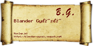 Blander Győző névjegykártya